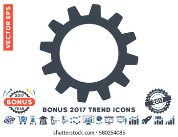 Smooth Blue Cogwheel pictogram with bonus 2017 year trend symbols. Vector illustration style is flat iconic bicolor symbols, white background.