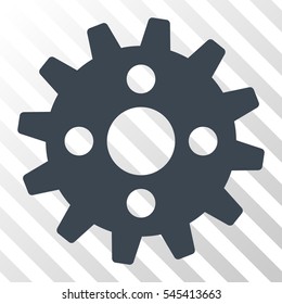 Smooth Blue Cogwheel toolbar icon. Vector pictograph style is a flat symbol on diagonal hatch transparent background.
