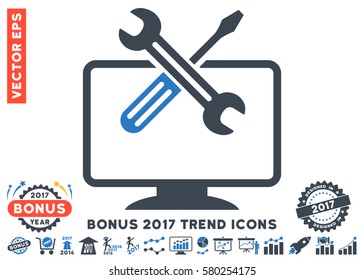 Smooth Blue Computer Tools pictogram with bonus 2017 year trend elements. Vector illustration style is flat iconic bicolor symbols, white background.