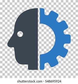 Smooth Blue Cyborg Head interface pictogram. Vector pictograph style is a flat bicolor symbol on chess transparent background.