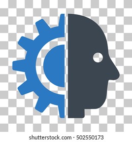Smooth Blue Cyborg Head toolbar pictogram. Vector pictograph style is a flat bicolor symbol on chess transparent background.