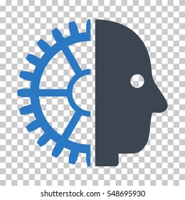 Smooth Blue Cyborg Head toolbar pictogram. Vector pictogram style is a flat bicolor symbol on chess transparent background.