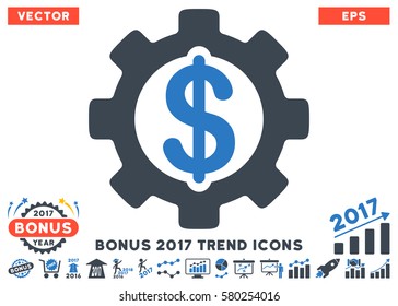Smooth Blue Development Cost pictograph with bonus 2017 year trend icon set. Vector illustration style is flat iconic bicolor symbols, white background.