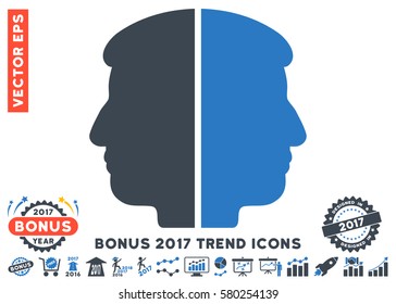 Smooth Blue Dual Face pictogram with bonus 2017 year trend images. Vector illustration style is flat iconic bicolor symbols, white background.