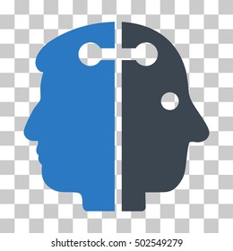 Smooth Blue Dual Head Connection interface toolbar icon. Vector pictogram style is a flat bicolor symbol on chess transparent background.
