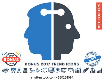 Smooth Blue Dual Head Connection pictograph with bonus 2017 year trend design elements. Vector illustration style is flat iconic bicolor symbols, white background.