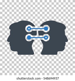 Smooth Blue Dual Heads Interface Connection toolbar pictogram. Vector pictograph style is a flat bicolor symbol on chess transparent background.