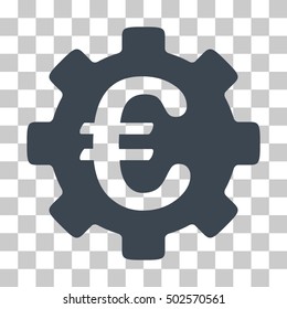 Smooth Blue Euro Development Gear toolbar pictogram. Vector pictogram style is a flat symbol on chess transparent background.