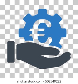 Smooth Blue Euro Development Service Hand toolbar pictogram. Vector pictograph style is a flat bicolor symbol on chess transparent background.