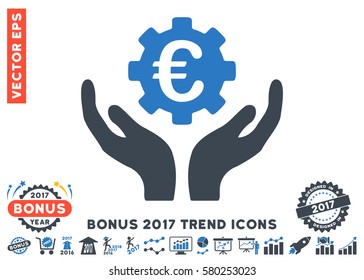 Smooth Blue Euro Maintenance Hands pictogram with bonus 2017 trend symbols. Vector illustration style is flat iconic bicolor symbols, white background.