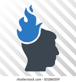 Smooth Blue Fired Head interface toolbar icon. Vector pictogram style is a flat bicolor symbol on diagonal hatch transparent background.
