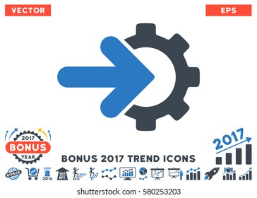 Smooth Blue Gear Integration icon with bonus 2017 trend design elements. Vector illustration style is flat iconic bicolor symbols, white background.