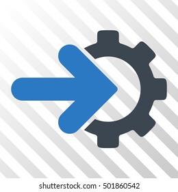 Smooth Blue Gear Integration toolbar icon. Vector pictogram style is a flat bicolor symbol on diagonal hatch transparent background.