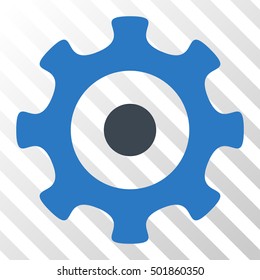 Smooth Blue Gear interface icon. Vector pictograph style is a flat bicolor symbol on diagonal hatch transparent background.