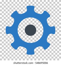 Smooth Blue Gear interface pictogram. Vector pictograph style is a flat bicolor symbol on chess transparent background.