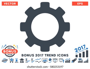 Smooth Blue Gear pictogram with bonus 2017 trend images. Vector illustration style is flat iconic bicolor symbols, white background.