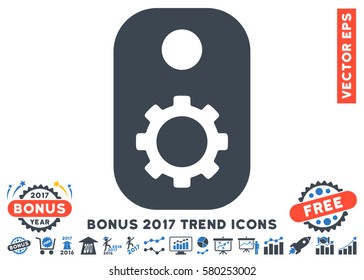 Smooth Blue Gear Tag pictograph with bonus 2017 year trend icon set. Vector illustration style is flat iconic bicolor symbols, white background.