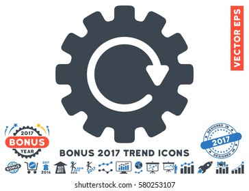 Smooth Blue Gearwheel Rotation pictograph with bonus 2017 trend clip art. Vector illustration style is flat iconic bicolor symbols, white background.