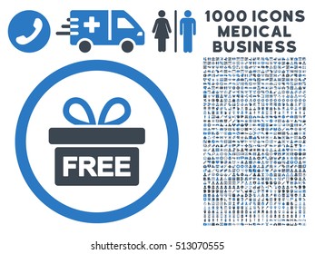 Smooth Blue Gift vector bicolor rounded icon. Image style is a flat icon symbol inside a circle, white background. Bonus set is 1000 healthcare business pictographs.