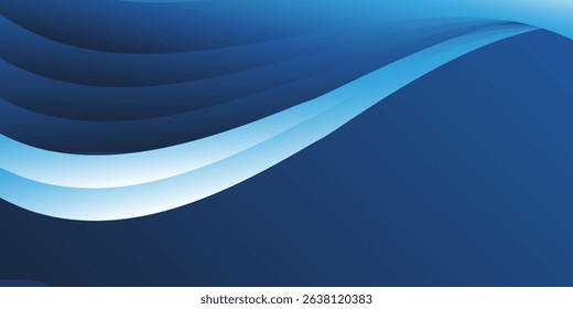 A smooth blue gradient background with elegant wave-like patterns in light blue and white at the top. Creates a sense of calm, flow and minimalistic elegance. Ideal for design projects.