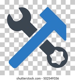 Smooth Blue Hammer and Wrench interface pictogram. Vector pictogram style is a flat bicolor symbol on chess transparent background.