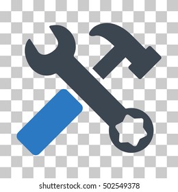 Smooth Blue Hammer and Wrench interface toolbar icon. Vector pictograph style is a flat bicolor symbol on chess transparent background.