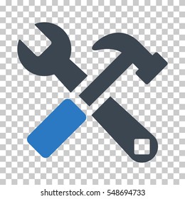 Smooth Blue Hammer and Wrench interface pictogram. Vector pictogram style is a flat bicolor symbol on chess transparent background.