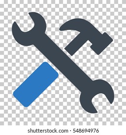 Smooth Blue Hammer and Wrench toolbar pictogram. Vector pictograph style is a flat bicolor symbol on chess transparent background.