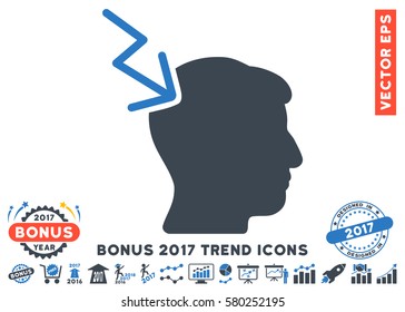 Smooth Blue Head Electric Strike pictograph with bonus 2017 trend icon set. Vector illustration style is flat iconic bicolor symbols, white background.