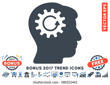Smooth Blue Head Gear Rotation pictogram with bonus 2017 year trend symbols. Vector illustration style is flat iconic bicolor symbols, white background.