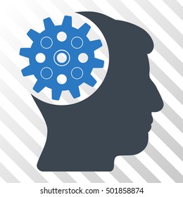 Smooth Blue Head Gear toolbar icon. Vector pictogram style is a flat bicolor symbol on diagonal hatch transparent background.