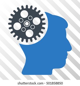 Smooth Blue Head Gearwheel interface toolbar icon. Vector pictograph style is a flat bicolor symbol on diagonal hatch transparent background.