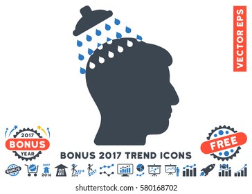 Smooth Blue Head Shower pictogram with bonus 2017 year trend icon set. Vector illustration style is flat iconic bicolor symbols, white background.