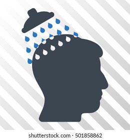 Smooth Blue Head Shower toolbar pictogram. Vector pictograph style is a flat bicolor symbol on diagonal hatch transparent background.