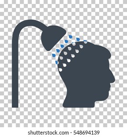 Smooth Blue Head Shower toolbar pictogram. Vector pictograph style is a flat bicolor symbol on chess transparent background.