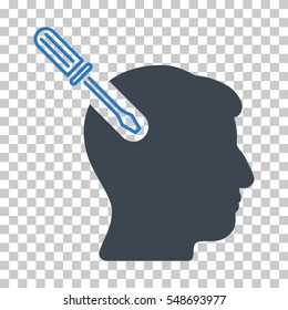 Smooth Blue Head Surgery Screwdriver interface toolbar icon. Vector pictograph style is a flat bicolor symbol on chess transparent background.