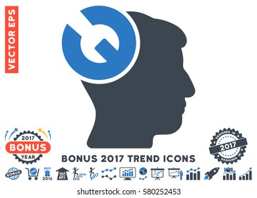 Smooth Blue Head Surgery Wrench icon with bonus 2017 trend pictures. Vector illustration style is flat iconic bicolor symbols, white background.