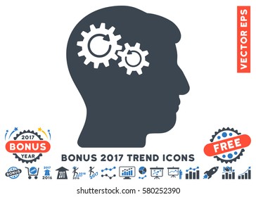 Smooth Blue Head Wheels Rotation pictograph with bonus 2017 year trend images. Vector illustration style is flat iconic bicolor symbols, white background.