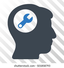 Smooth Blue Head Wrench interface toolbar pictogram. Vector pictograph style is a flat bicolor symbol on diagonal hatch transparent background.