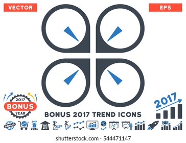 Smooth Blue Hover Drone pictogram with bonus 2017 trend symbols. Vector illustration style is flat iconic bicolor symbols, white background.