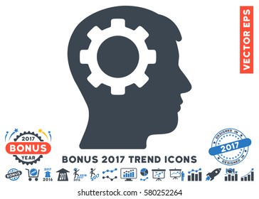 Smooth Blue Intellect Gear icon with bonus 2017 year trend images. Vector illustration style is flat iconic bicolor symbols, white background.