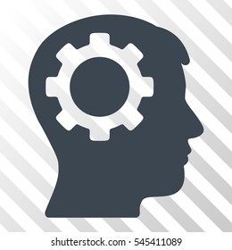 Smooth Blue Intellect Gear toolbar icon. Vector pictogram style is a flat symbol on diagonal hatch transparent background.