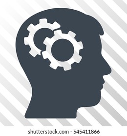 Smooth Blue Intellect Gears toolbar icon. Vector pictogram style is a flat symbol on diagonal hatch transparent background.