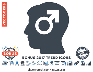 Smooth Blue Mind Potency icon with bonus 2017 year trend symbols. Vector illustration style is flat iconic bicolor symbols, white background.