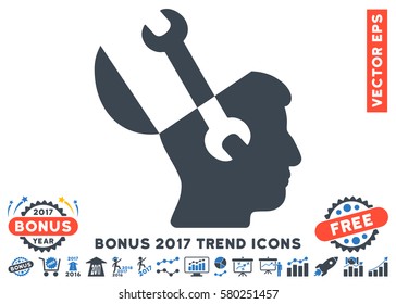 Smooth Blue Mind Wrench Tools pictograph with bonus 2017 year trend pictures. Vector illustration style is flat iconic bicolor symbols, white background.
