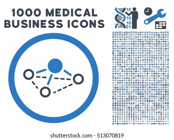 Smooth Blue Molecule vector bicolor rounded icon. Image style is a flat icon symbol inside a circle, white background. Bonus clipart includes 1000 medical business symbols.