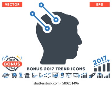 Smooth Blue Neural Interface Connectors icon with bonus 2017 trend symbols. Vector illustration style is flat iconic bicolor symbols, white background.