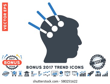 Smooth Blue Neural Interface pictograph with bonus 2017 year trend clip art. Vector illustration style is flat iconic bicolor symbols, white background.