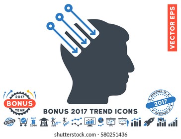 Smooth Blue Neuro Interface pictogram with bonus 2017 year trend symbols. Vector illustration style is flat iconic bicolor symbols, white background.