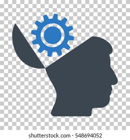 Smooth Blue Open Head Gear interface pictogram. Vector pictograph style is a flat bicolor symbol on chess transparent background.